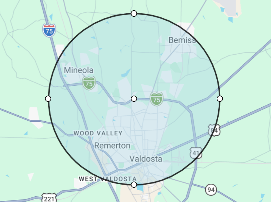 Valdosta 5-Mile Service Radius Map